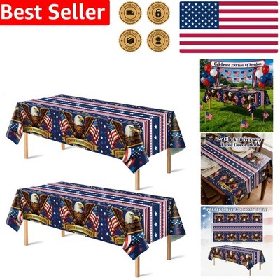 Plastic Tablecloth 2-Pack 250th Anniversary American Flag Party Decor 4th Jul...