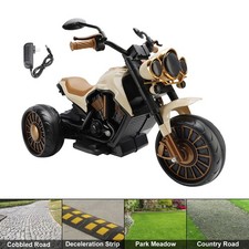 3 Wheel Kids Ride On Motorcycle Electric Dual Drive Toy Car With LED Light Brown