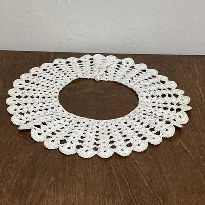 Vintage Hand Crocheted Open Lace Pattern Collar White Handmade Easter Dress Up
