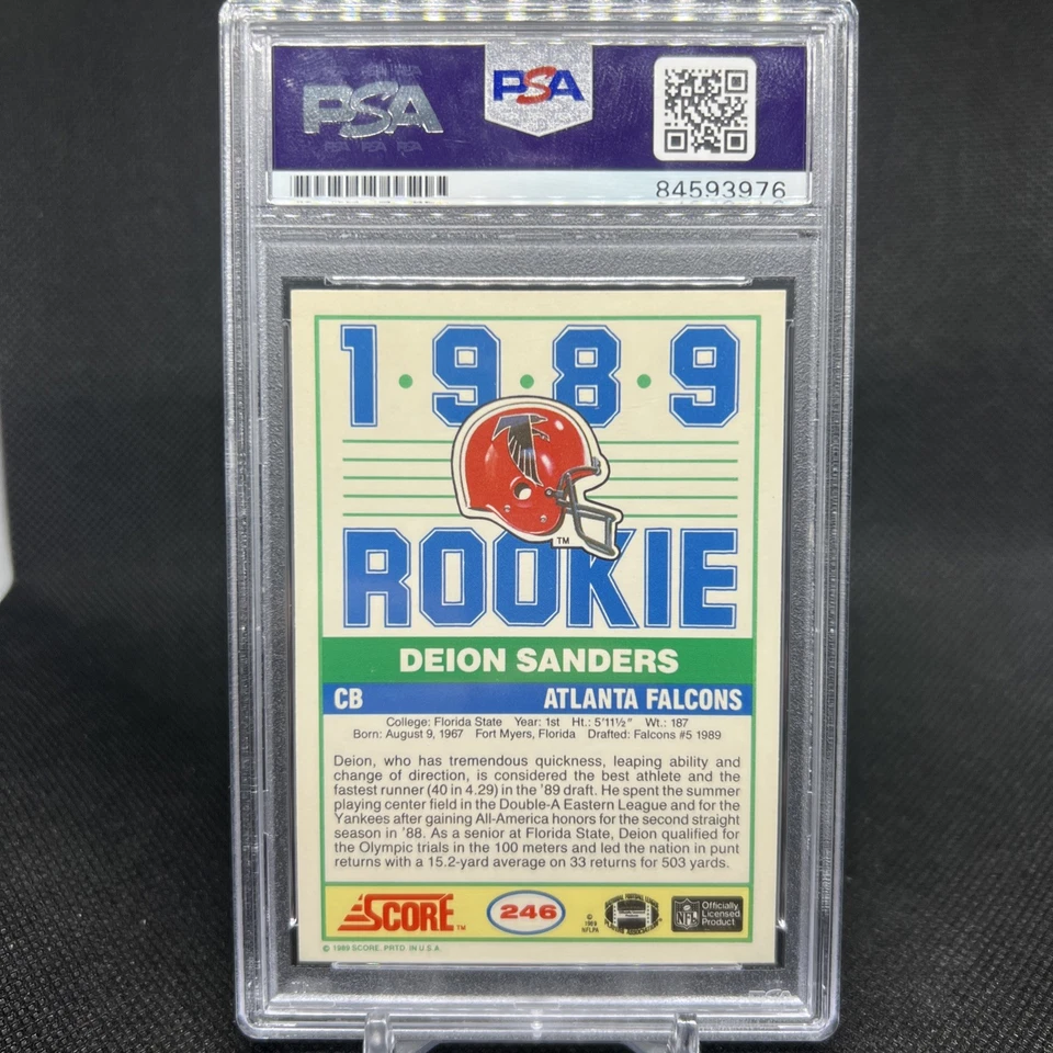 PSA Deion Sanders Signed 1989 Score Rookie Card #246 PSA DNA Certified Auto - Image 2 of 4