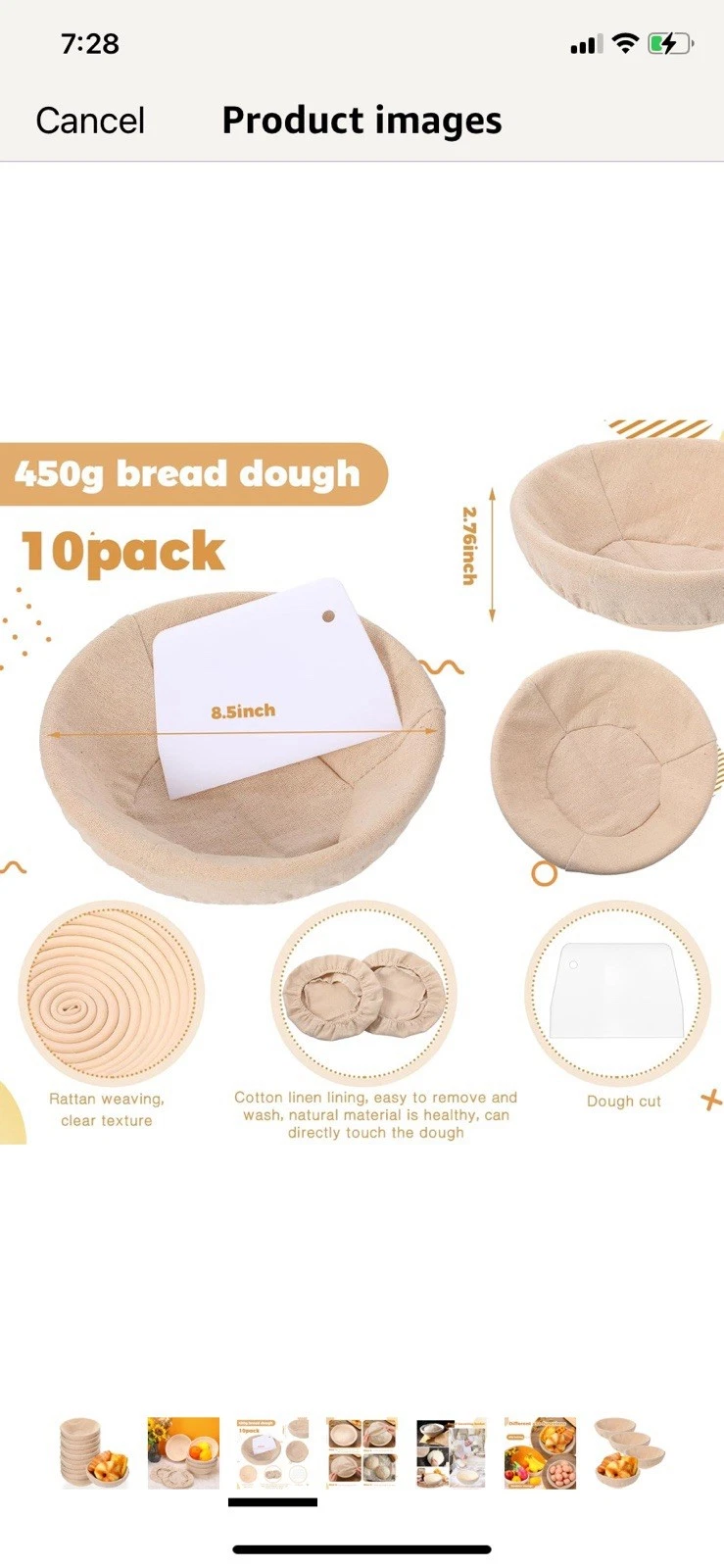 Banneton Bread Proofing Basket Set W/ Linen Cloth & Plastic Scraper 10 Pieces US
Opens in a new wind