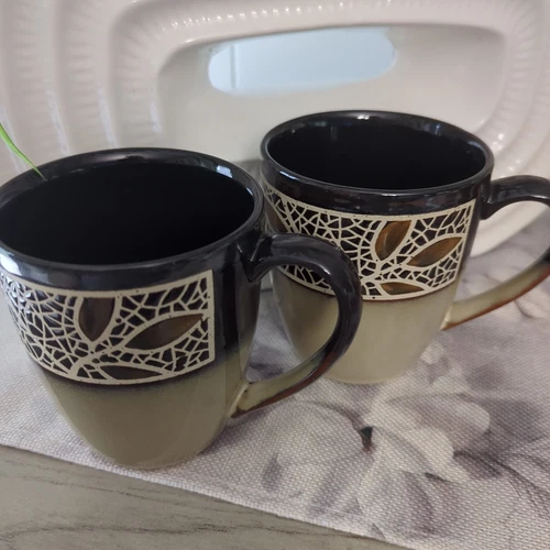 Mikasa Gourmet Basics Alexandria Stoneware Mugs Set of 2 Coffee Mugs Fast Ship!