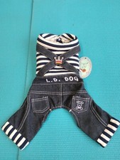 LD Dog Jumpsuit Denim Overall Jumpsuit Apparel - Blue Stripes - Size 2  Small 