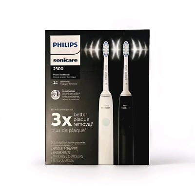  NEW ~ Philips Sonicare 2300 Power Electric Toothbrush, White/ Black ~ HX3665/0