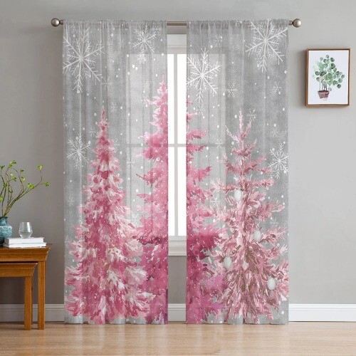 Christmas Snow Christmas Tree Tulle Curtain for Decor Window Voile Tulle Curtain - Bild 20 von 40