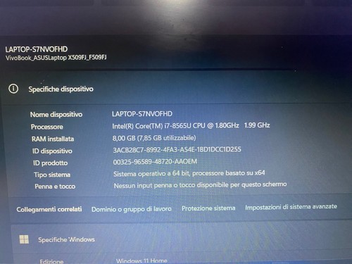 notebook Asus F509J colori argento Usato . Perfettamente funzionante i7 SSD - Foto 3 di 6