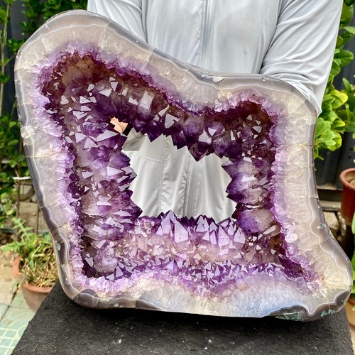 19.4LB Natural amethyst hole quartz cluster crystal Coarse slice pecimen - Picture 3 of 20