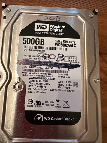 WD 500G Caviar Black 3.5" internal desktop hard drive, 7200RPM, 32MB cache