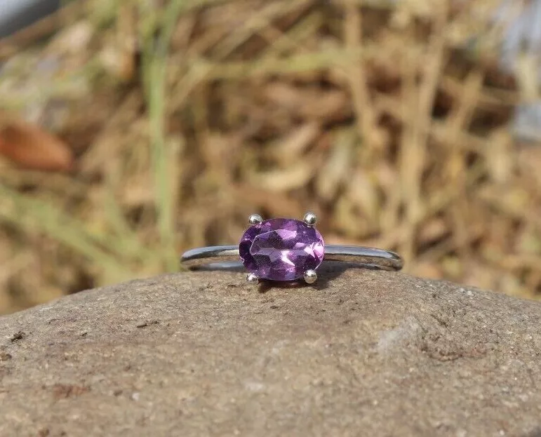 Natural Amethyst ring 925 silver ring handmade amethyst stone ring
