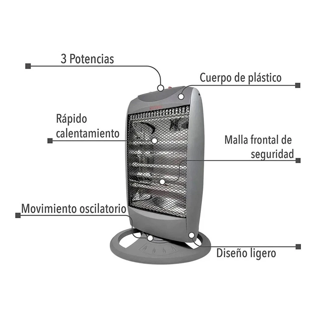 Estufa eléctrica con 3 niveles de potencia 400/800/1200W | 3 tubos de cuarzo
