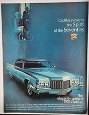 1970 Cadillac Blue Sedan Sprit Of The Seventies Retro Original Print Ad Life Mag