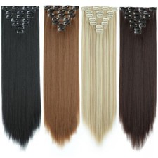 24 16Clips in Hair Extensions Long Straight Synthetic Heat Resistant False Hair
