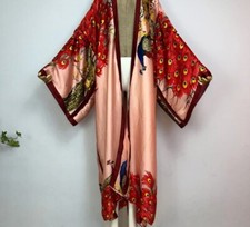 Red Peacock Kimono Batwing Cardigan Silky Rob...