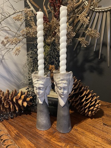 RARE PAIR Of Female Sculpted Studio POTTERY CANDLE STICK HOLDERS * Studio Art - Picture 2 of 21