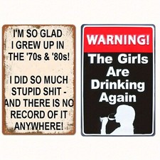 2PCS Vintage Metal Tin Sign Bar Pub Wall Decor Exterior Home Cave Garage Funny