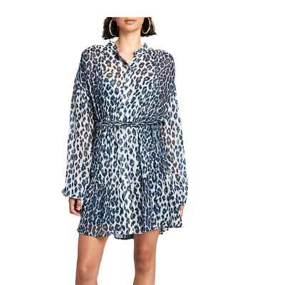 blue leopard print shirt dress Blue Leopard Print T-Shirt Dress With Trans Collar Flag main image 1
