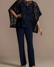 Navy women two piece pants set with sequence, size 10, never worn.  