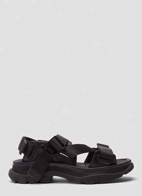 ALEXANDER MCQUEEN Web Trek Sandals in Black, Size 38