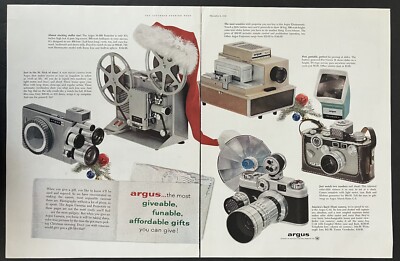 1959 Argus Camera Projector Slide Projector Movie Camera 2 Page Vintage Print Ad
