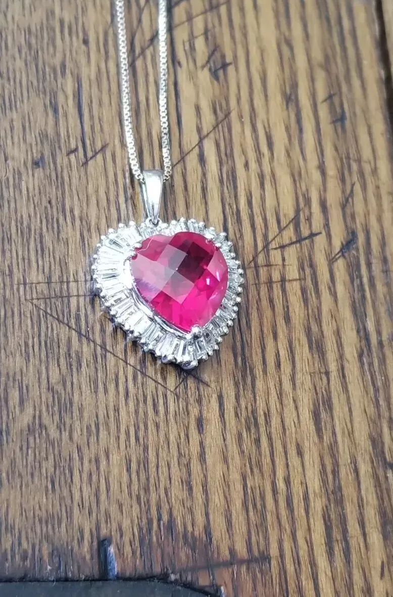Kay jewelers Sterling silver sapphire pink lab created heart