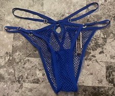 VICTORIA'S SECRET BLUE FISHNET ADJUSTABLE STRAP STRAPPY STRING CHEEKY PANTIES