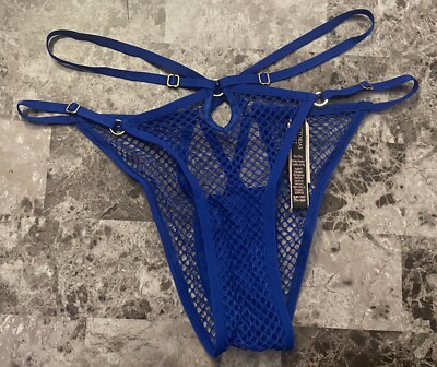 VICTORIA'S SECRET BLUE FISHNET ADJUSTABLE STRAP STRAPPY STRING CHEEKY PANTIES