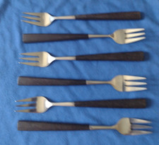6 Joseph Rodgers Mid Century Manhattan Rosewood Gloss Dessert Forks 18 cm