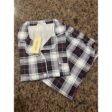 Ekouaer Pajama Set Plaid Print Button Down Soft Sleepwear Loungewear Medium