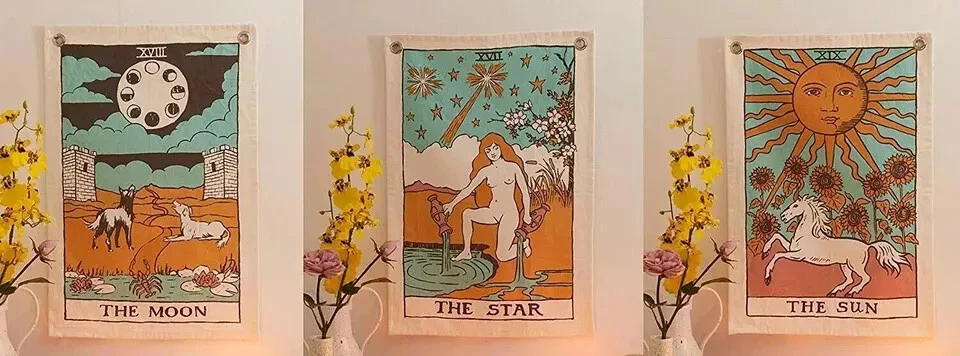 Juego de 3 Tapices Bandera de Pared - El Sol La Luna y La Estrella Tarot Boho Tapiz Foto 3 de 4