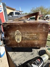 VINTAGE ESQUIRE RUSTIC PECAN SHOE CARE CHEST ,BRUSHES,BUFFER  OTHER