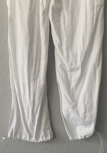 LOVE TREE WOMEN WHITE LINEN BLEND CARGO INSPIRED PANTS SZ LARGE - NWT - Picture 5 of 9
