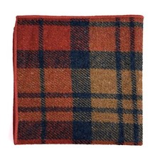 Orange  Brown Tartan Wool Pocket Square