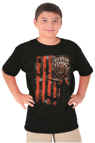 Country Strong Brand USA Flag Hunter Soldier Youth Crewneck T Shirts Boy or Girl - Picture 4 of 7