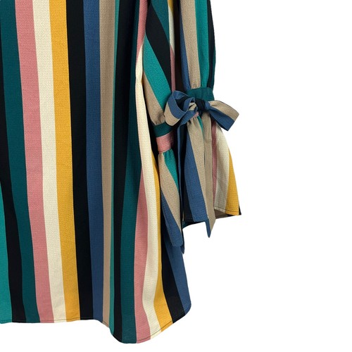 Faith and Joy Damen Bluse Mehrfarbig Streifen Bindeärmel Stretch Größe 3X - Bild 4 von 8