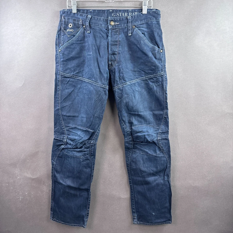 G Star Raw Jeans Men 32x32 Blue 3D Buckle Back Dark Moto Military (Tag 31 Waist) - Image 3 of 4