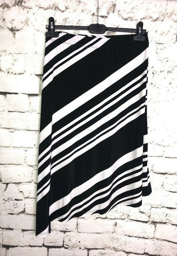 Susan Graver Knit Comfort Waist Asymmetrical Skirt Black White # A276446 Small - Picture 4 of 9