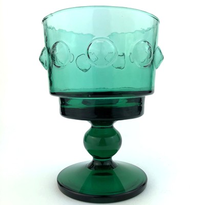 Skurriler Vintage grüner Glaskelch/Votivhalter mit hervorstehenden optischen Gläsern Pukeberg