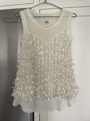 NEW Sister Market Petite Size P Ivory Ribbon Adorn Sleeveless Silk Blend Blouse