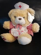 Dandee Teddy Precious Plush Bear Get Well Soon Candy Striper Vintage Nurse Doll