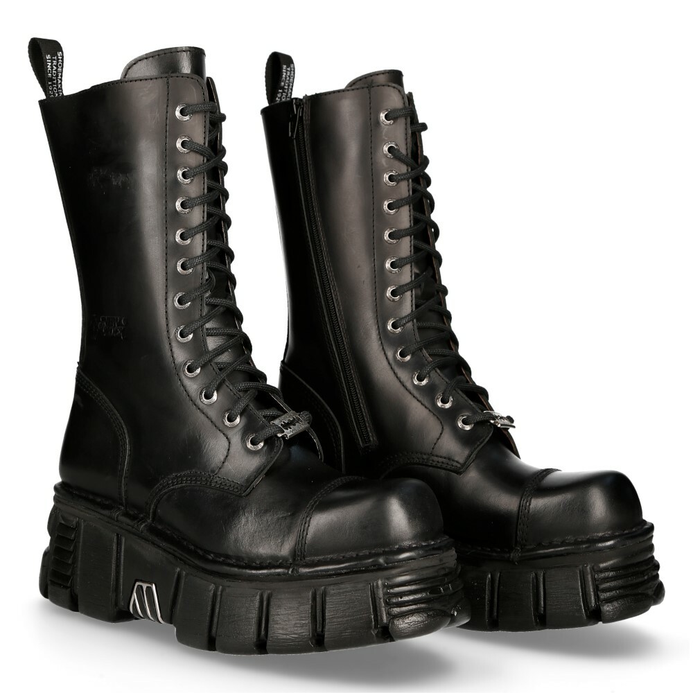 New Rock Boots M-MILI211C-C1 Unisex Metallic Black 100% Leather