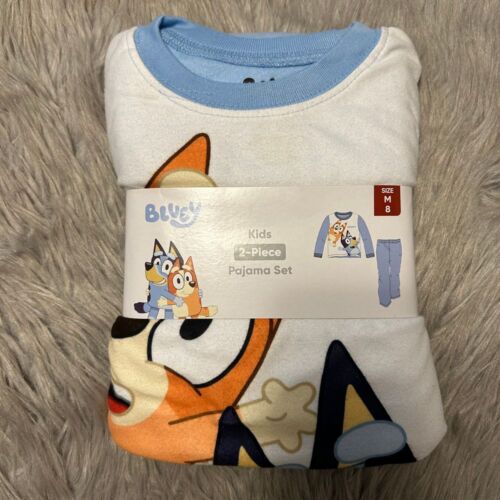 Bluey Two Piece Pajama Set Youth Size Medium (8) Blue White Pajamas Pjs