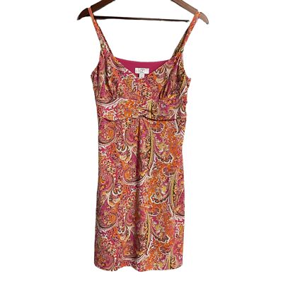 LOFT Women's Pink Orange Paisley Y2K Retro Beaded Strap Stretch Mini Dress  10P | eBay