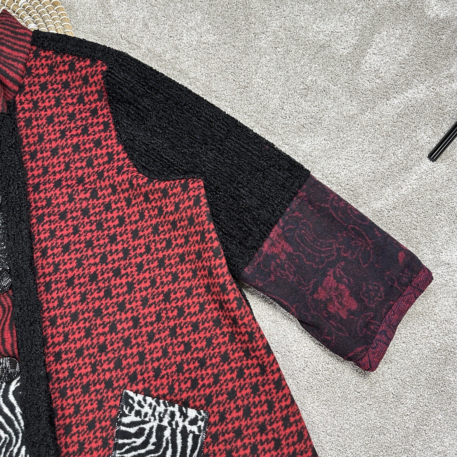 Ali Miles Multi Patchwork Print Funnel Neck 3/4 C… - image 5