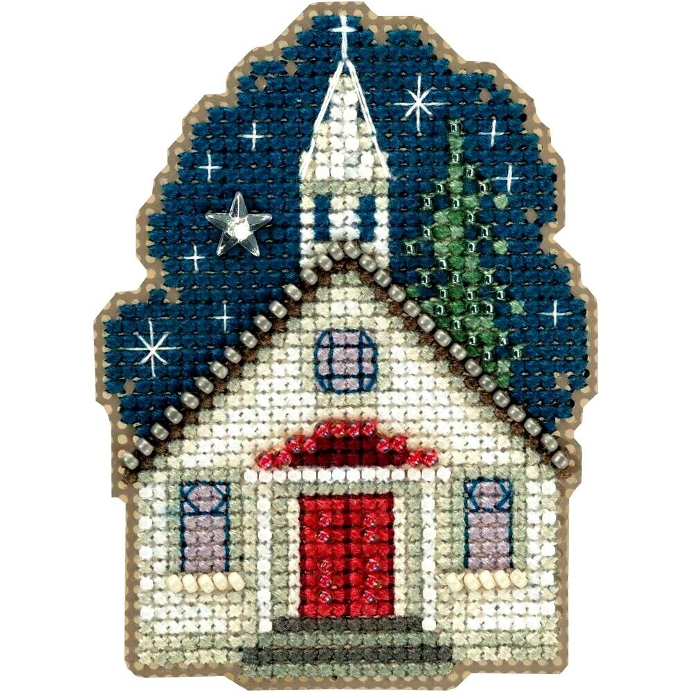 SUNDAY NIGHT CHURCH ORNAMENT MILL HILL WINTER HOLIDAY COLLECTION BEADED CROSS ST