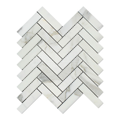 Calacatta Gold (Italian Calcuta) Marble 1 X 4 Herringbone Mosaic Tile