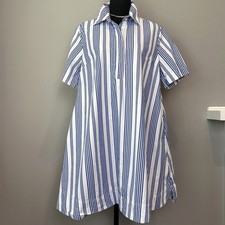 Old Navy Shirt Dress Women Small White Collar Stripe Short Sleeve Coastal Scandi