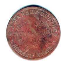 Australia Token.  Marsh & Brother..  c1850s 1d..   Hobart Town, Tasmania