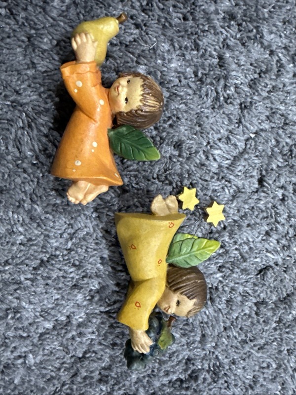 2 Hand Carved Angel Ornaments by Anri Italy Vintage
