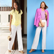 TALBOTS Nantucket Washed Linen Wide Leg Pants in White Size L