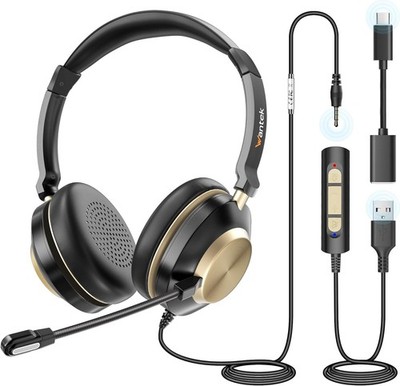 Wantek 882FUSB USB Headset mit Mikrofon 3-in-1 Typ C